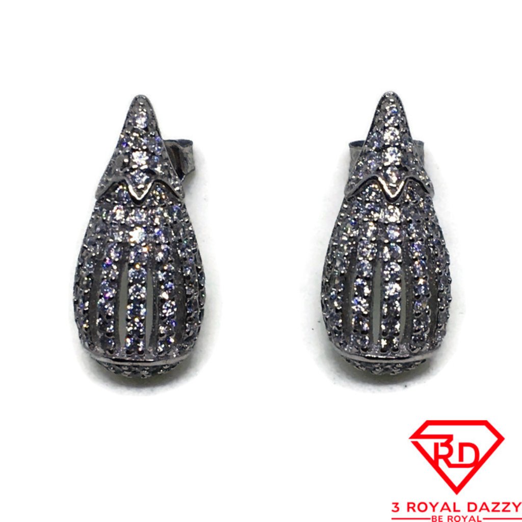 Gourd White Cz Stud Earring 14k White Gold Layered 75$